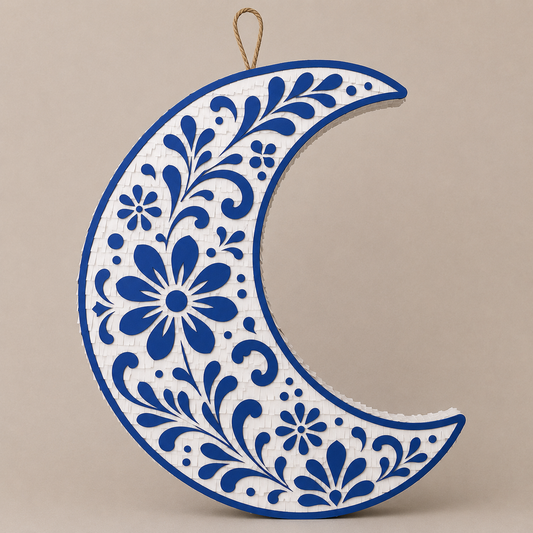 🌙 Talavera Moon Piñata – Handmade Mexican Folk Art Party Decoration for Weddings, Quinceañeras & Celestial-Themed Celebrations
