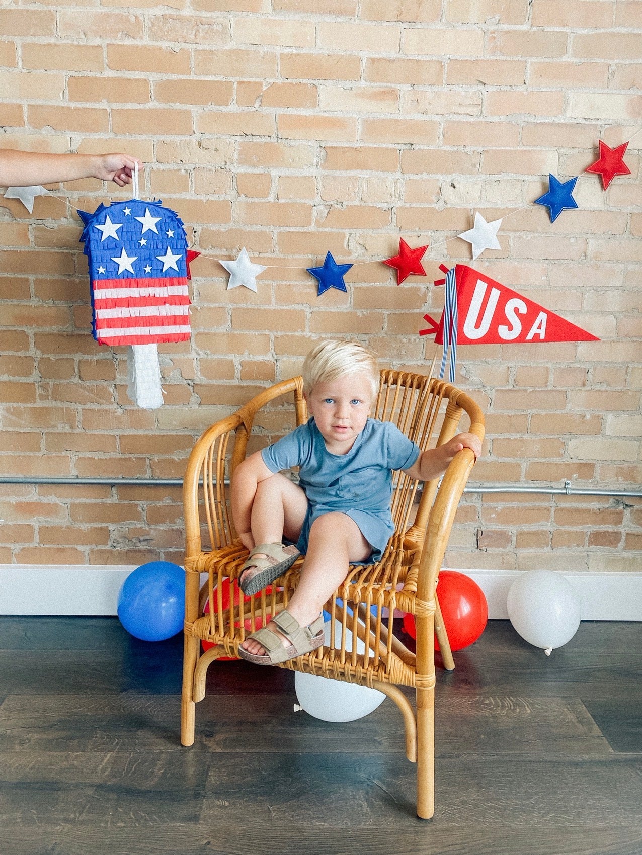 July Popsicle piñata (red,white,blue strips)