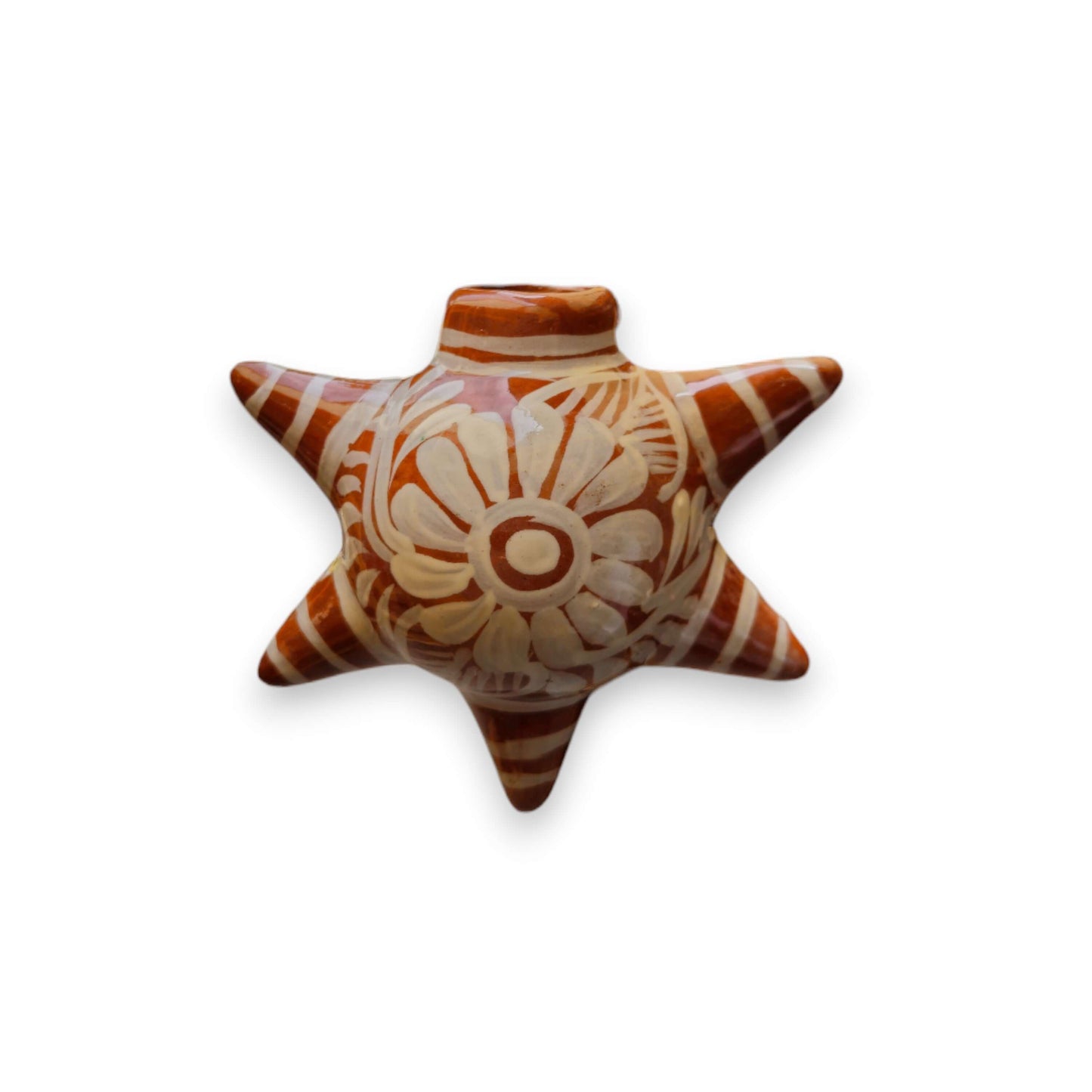 Brown & White Talavera Ornament | Star-Shaped Holiday Folk Art