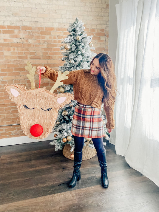🦌 Rudolph Reindeer Piñata – Handmade Christmas Party Decoration & Candy Holder
